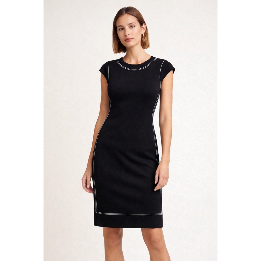 Theory Black Contrast Topstitch Sleeveless Shift Dress 2 Capsule Wardrobe Luxe
